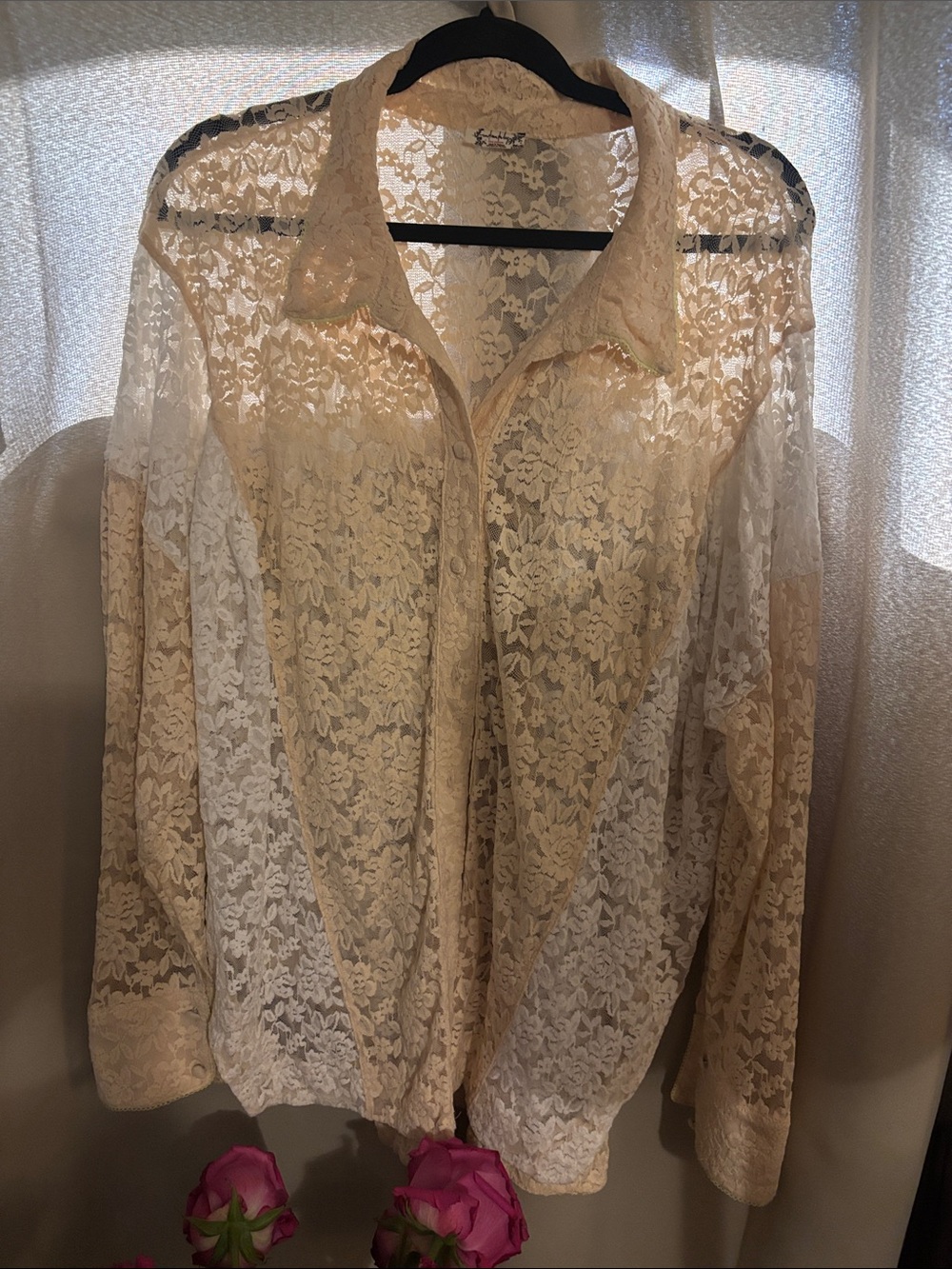 Free People Sheer Lace Button-Down Shirt - Cream